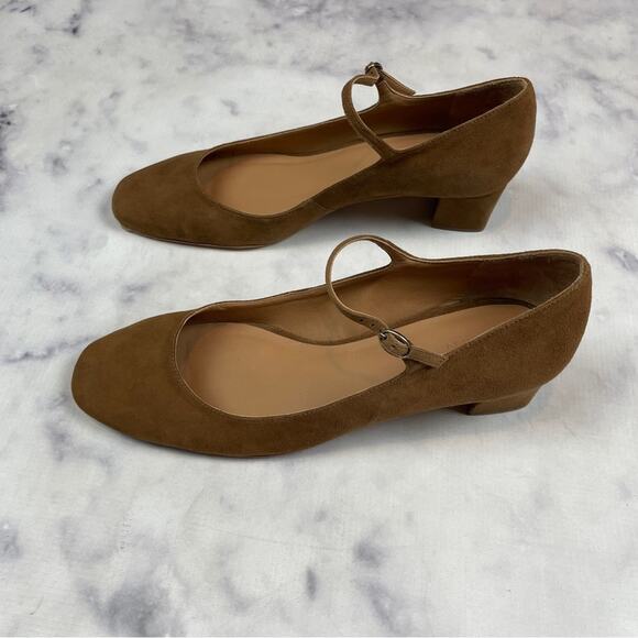 DOEN Tabac Brown Suede Mary Jane Low Heel Ballet Strap Pumps Sz 37.5 NWOB - Picture 6 of 11